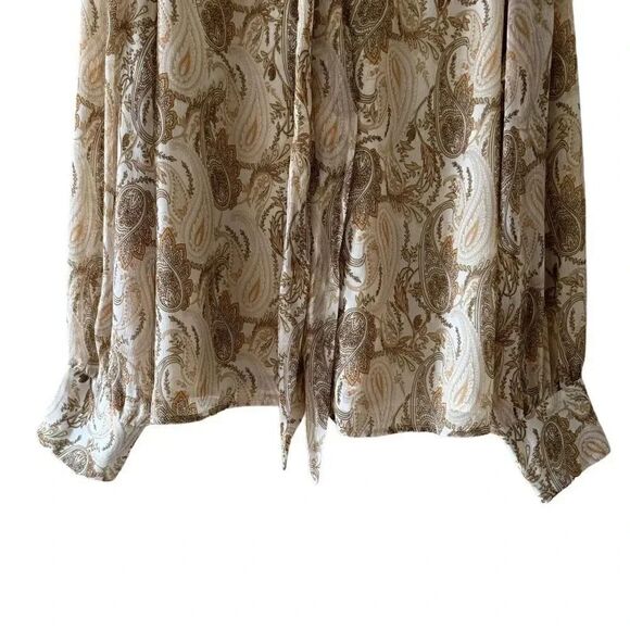 Joie PAISLEY PRINTED RETRO BLOUSE Linen IN BROWN Cream SZ L #1955 - Picture 3 of 11